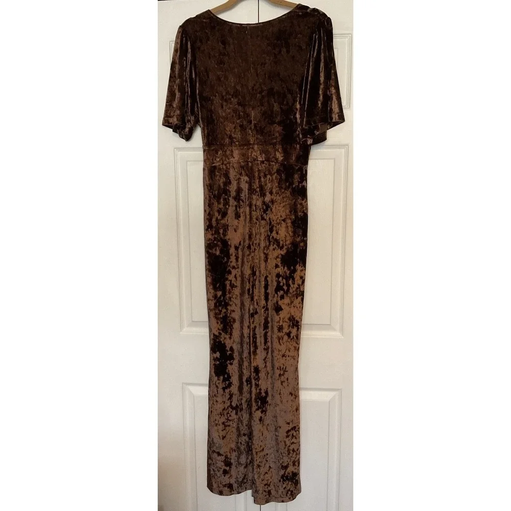 Free People Night Fever Jumpsuit Brown Crushed Velvet‎ Size Small